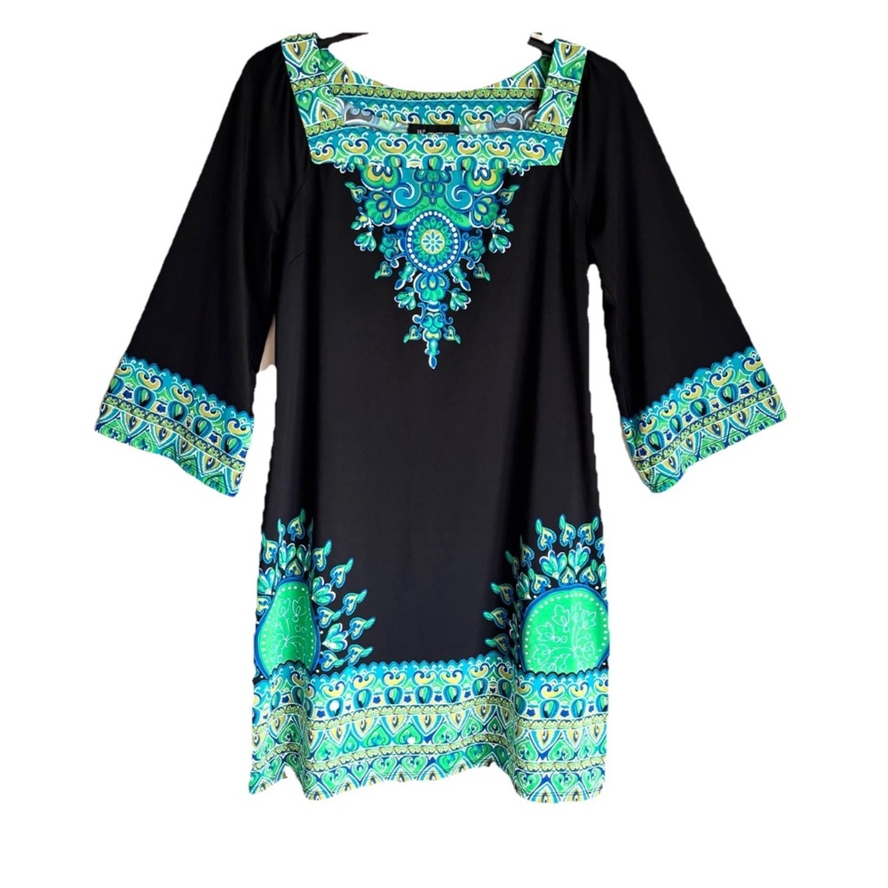 International Concept Inc Black Green Pull Over Dress